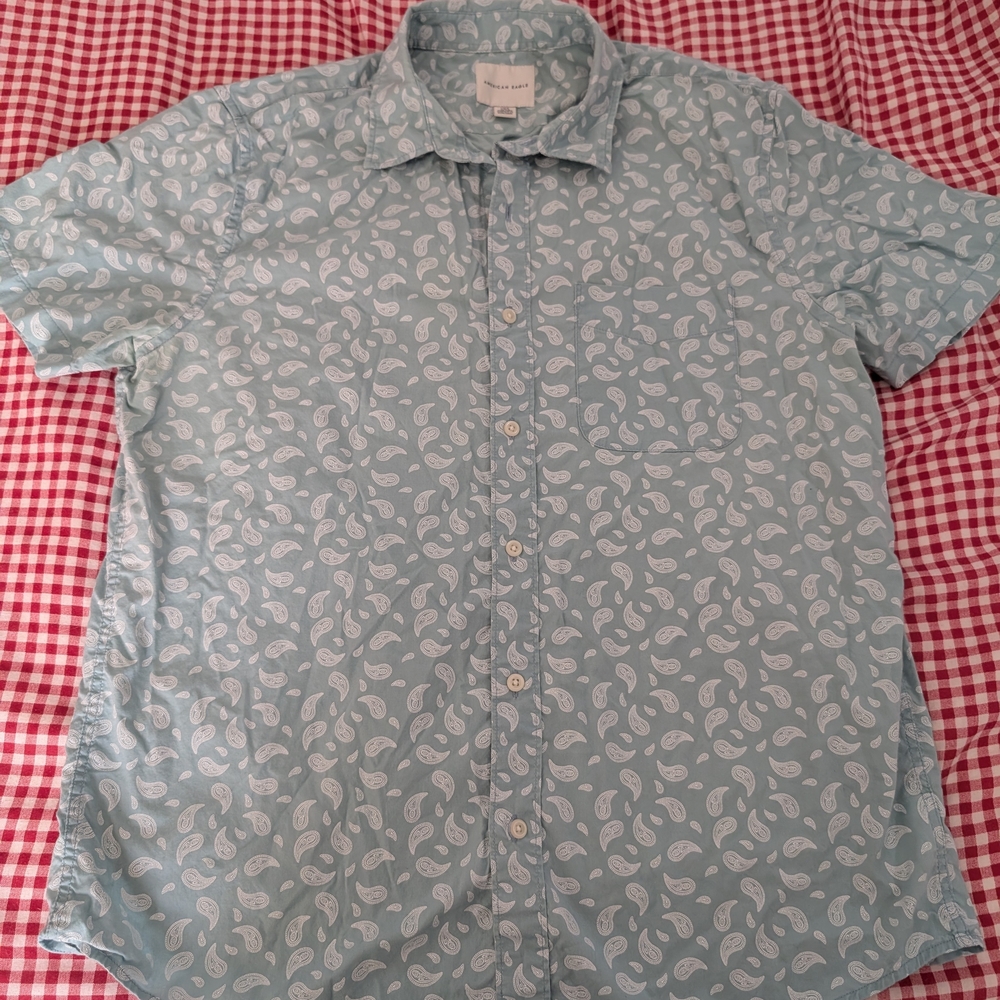 American Eagle Outfitters Light Blue Paisley Button Down Shirt